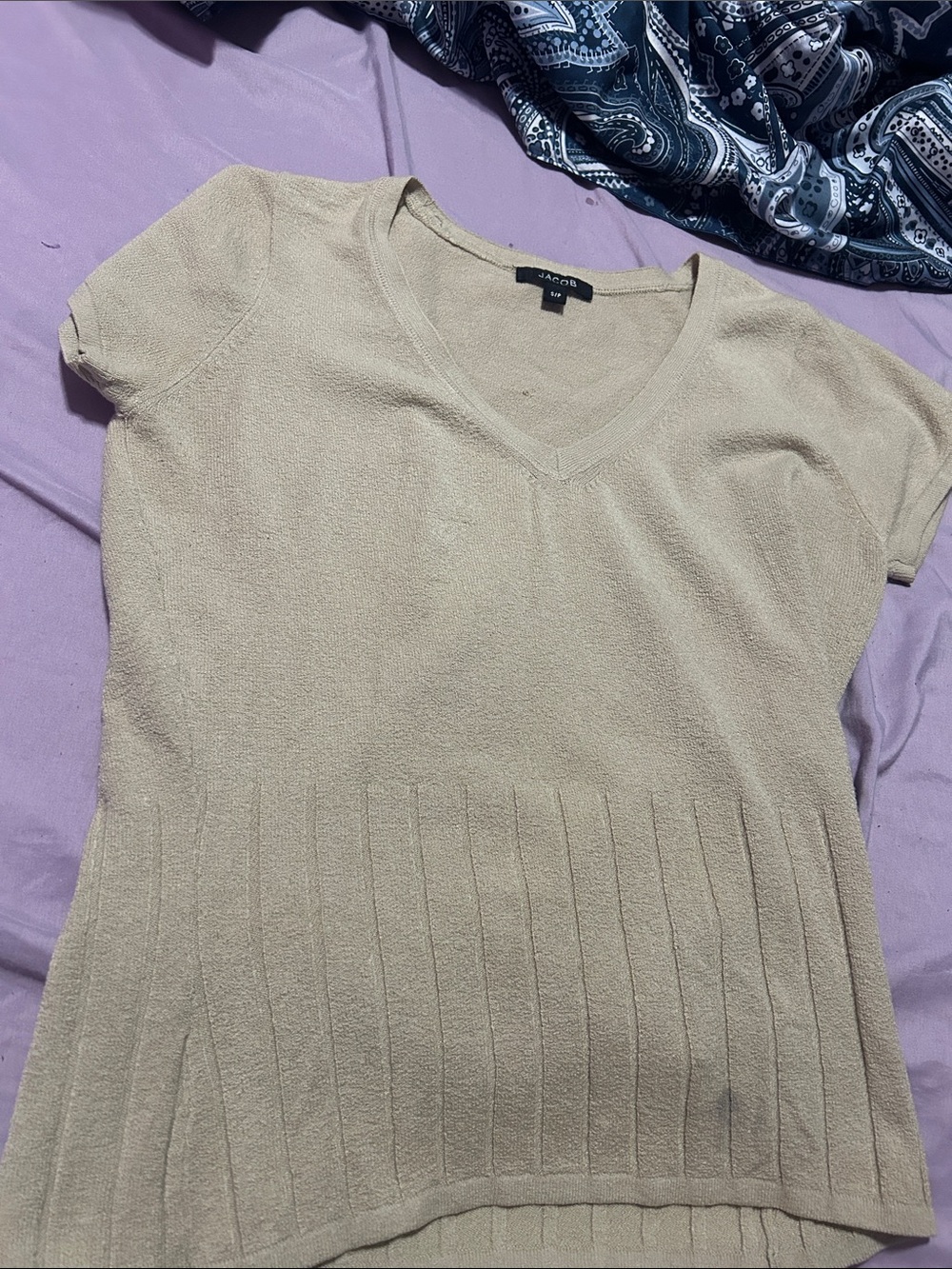 Jacob Beige V-Neck Short Sleeve Knit Top